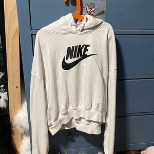 Nike White Hoodie with Black Swoosh and Logo